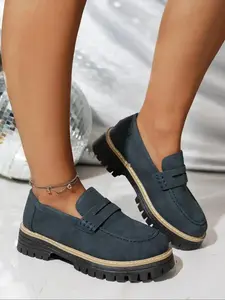 2026 Women's Thick Sole Loafers Comfortable Wide Fit Round Toe Slip On Casual Flats Modern Style Platform Shoes for All Seasons Daily Wear Lightweight Walking Footwear