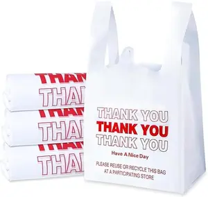 Plastic Bags 300 Count Thank You Bags, 11"x6"x21", Recyclable T-Shirt Bags, White Plastic Bag