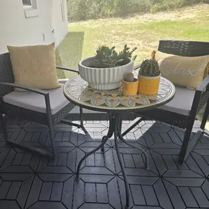 Interlocking Deck Tiles, 44-Pack 12x12 in HDPE Plastic All-Weather Indoor/Outdoor Flooring, Waterproof Foam Marble Design Patio Pavers, Reinforced for Pool Backyard & Garage, WPC Frameless Shower Door Compatible Tempered Glass