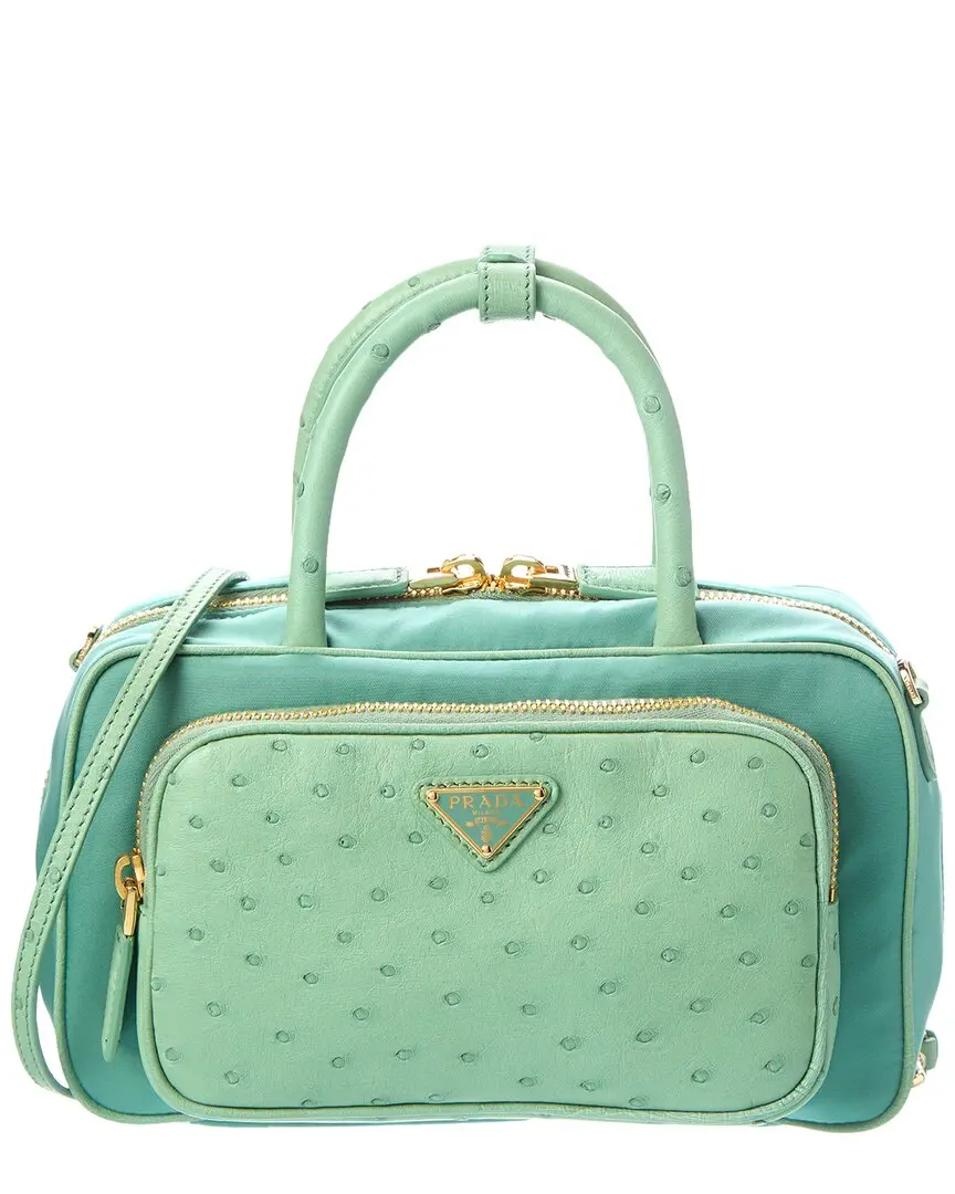 Prada Mini Tessuto & Ostrich Shoulder Bag