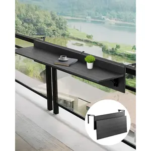 VEVOR Balcony Hanging Table, 12x 48 in Folding Balcony Railing Table, Outdoor Balcony Bar Table for Railings, 50 lbs Loading, Fit Railing from 1 to 4.3, Serving Table for Patio Deck