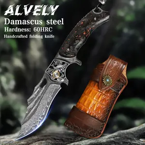 ALVELY, Damascus steel, premium handle, outdoor, fishing, climbing, EDC, VG10 blade material, gift box survival gear