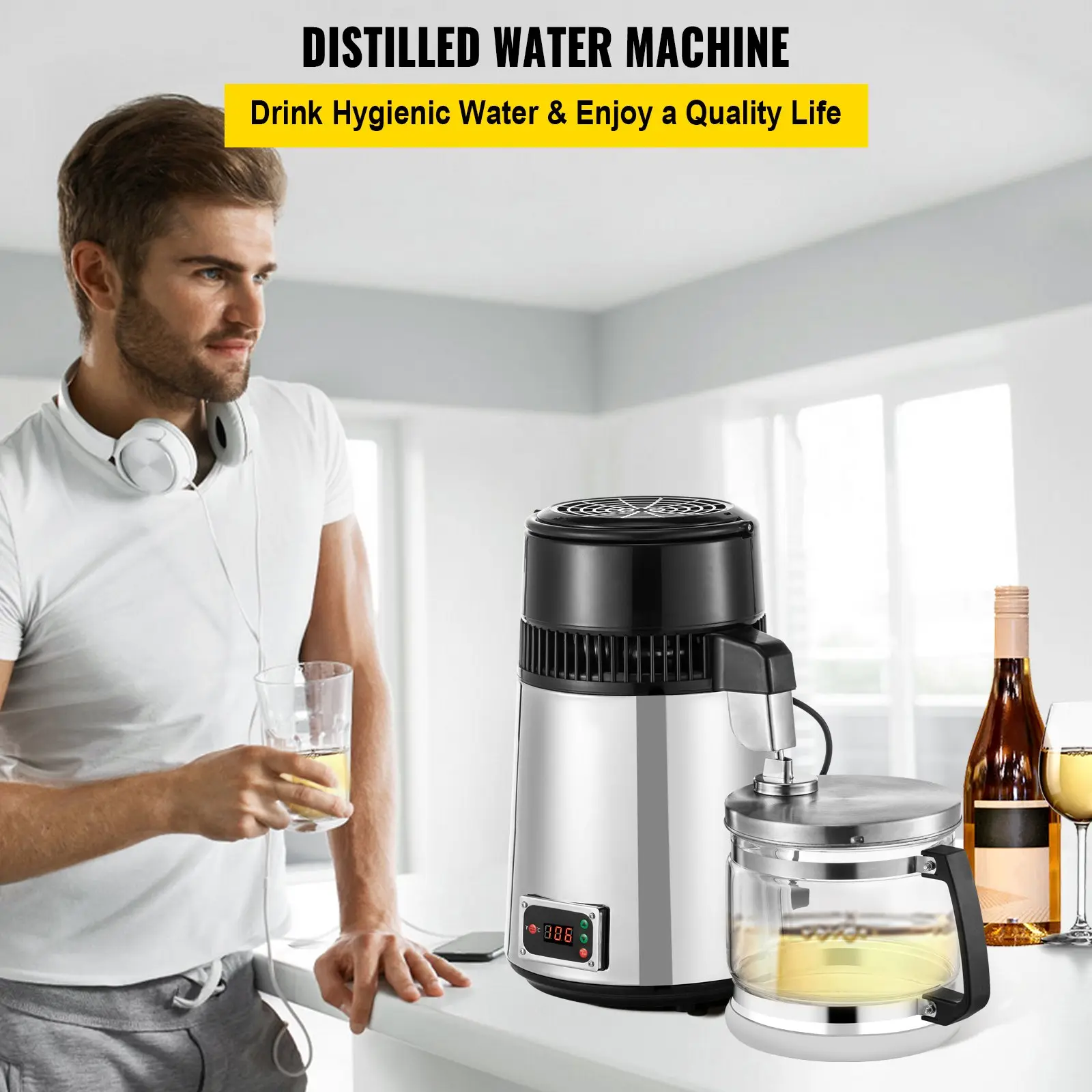 1 Gal Water Distiller, 0.3 Gal/H, 750W Distilled Water Maker Machine 0 ...