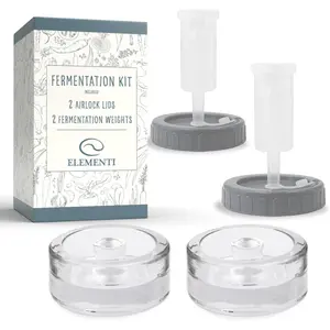 Fermentation Kit - Set of 2 Glass Easy Grip Fermentation Weights & Mason Jar Fermentation Lids for Wide Mouth Mason Jars - Sauerkraut, Pickling & Fermenting Kit (Grey)