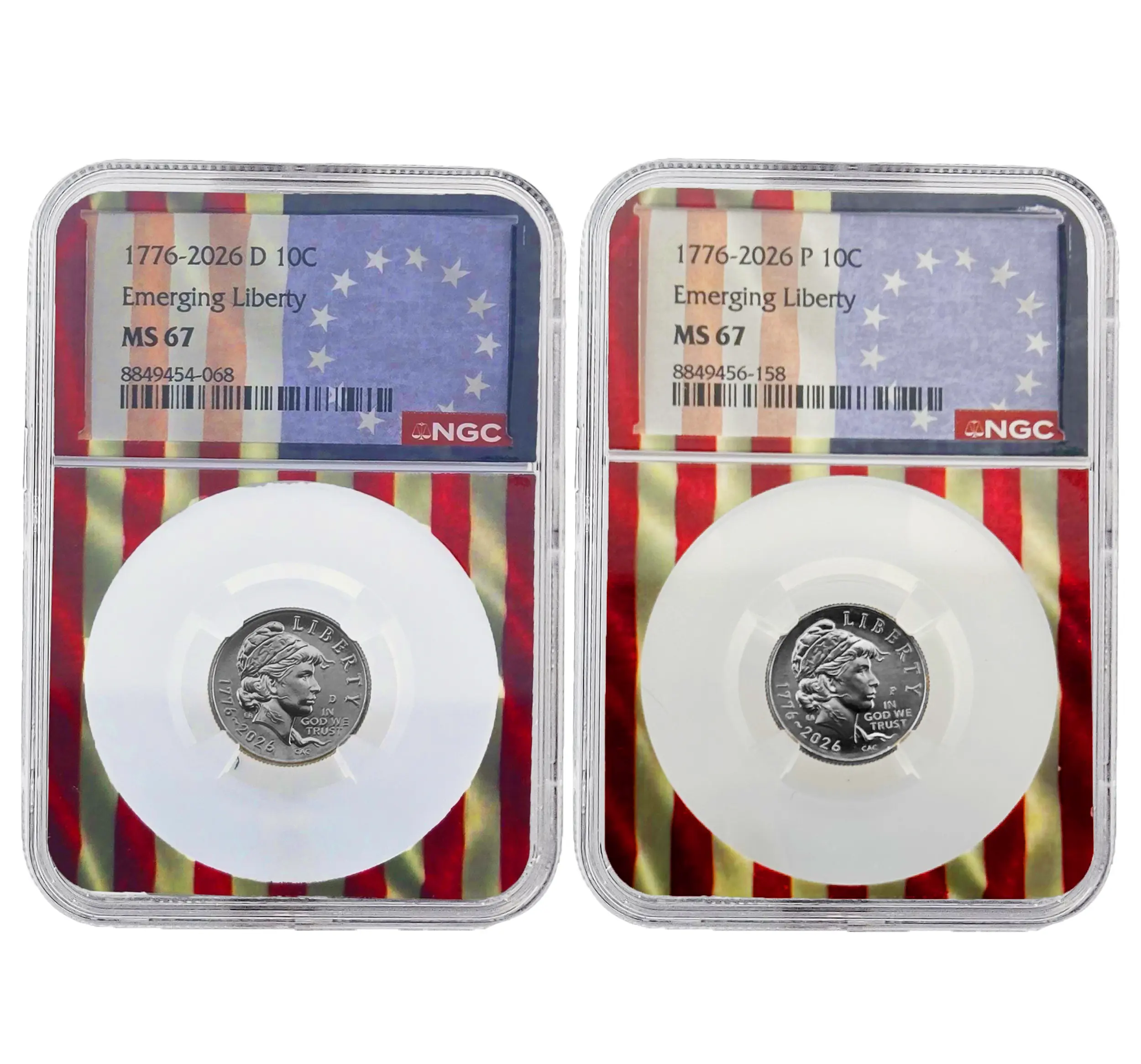 1776-2026 P&D 10C Emerging Liberty Dimes NGC MS67 Flagcore Pair