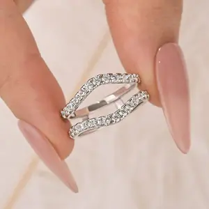 Maxine Lab-Created Moissanite Jacket Ring,18K White Gold Plated Wedding Band Enhancer