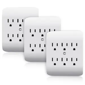 ELEGRP 6-Outlet Extender with Central Anchor, 3-Prong Grounded Wall Tab, Multiple Outlet Extender with 6 Electrical Outlets, ETL Listed, 1 Packs, White