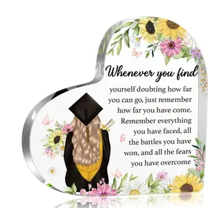 2026 Graduation Decor Flowers Gifts for Her, Inspirational Graduation Gifts for Daughter Son Women Girls Sister High School College Middle School, Class of 2026 for Farewell Acrylic heart plaque Desk Sign Gifts