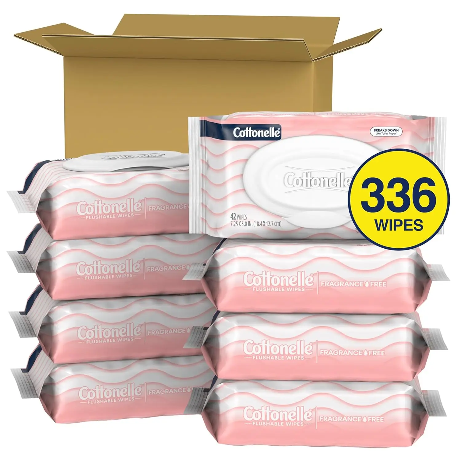 Fragrance Free Flushable Wet Wipes, Adult Wet Wipes, 8 Flip-Top Packs, 42 Wipes Per Pack Fragrance Free Flushable Wet Wipes, Adult Wet Wipes, 8 Flip-Top Packs, 42 Wipes Per Pack
