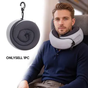 Neck Pillow / Airplane Travel Pillow — Premium Memory Foam Travel Pillow featuring an adjustable-length design, raised contours on both sides, and a convenient hook-and-roll mechanism for easy storage, complete with a washable, breathable cover.