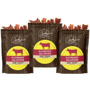 3 Pack - Raspberry Jalapeno Flavored Beef Jerky - Sweet & Spicy Dried Meat Snack, All-Natural, No Added Preservatives, USDA Prime Beef, Made in the USA -  7.5 oz.