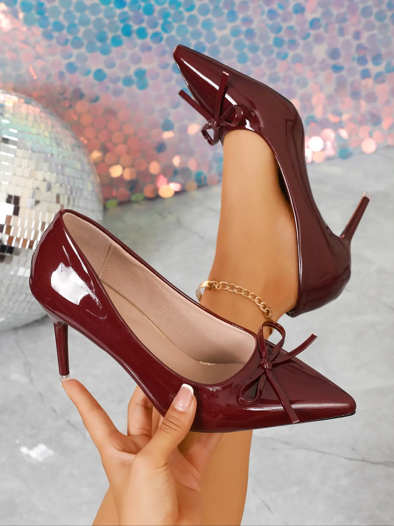 Women's Butterfly Knot Pointed Toe High Heel Classy Stiletto Shoes, Elegant PU Leather Work Shoes, Anti-Collision Design, Suitable for Party Office, Party Footwear, Elegant Heeled Shoes, Elegant Stilettos