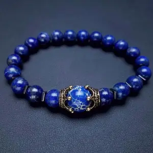 Natural Lapis Lazuli and Tiger's Eye Bead Bracelet* Lapis Beaded Jewelry for Man* Stretchable Handmade Bracelets for Him* Friendship Gifts