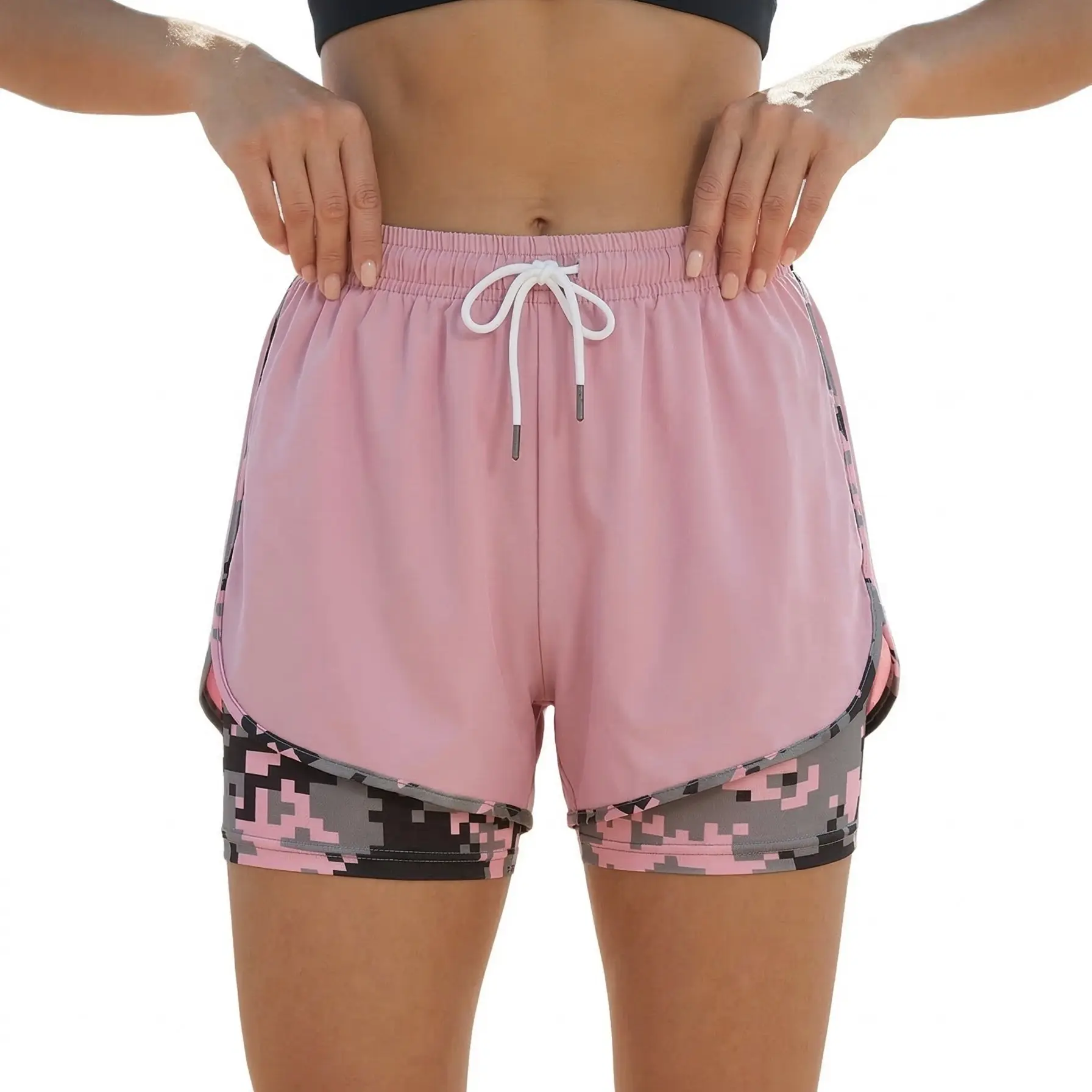 Women's 2 in 1 Athletic Running Shorts Double Layer Workout Gym Shorts Lightweight Breathable Quick Dry Sports Shorts with Liner for Jogging, Fitness, Training, Outdoor Exercise