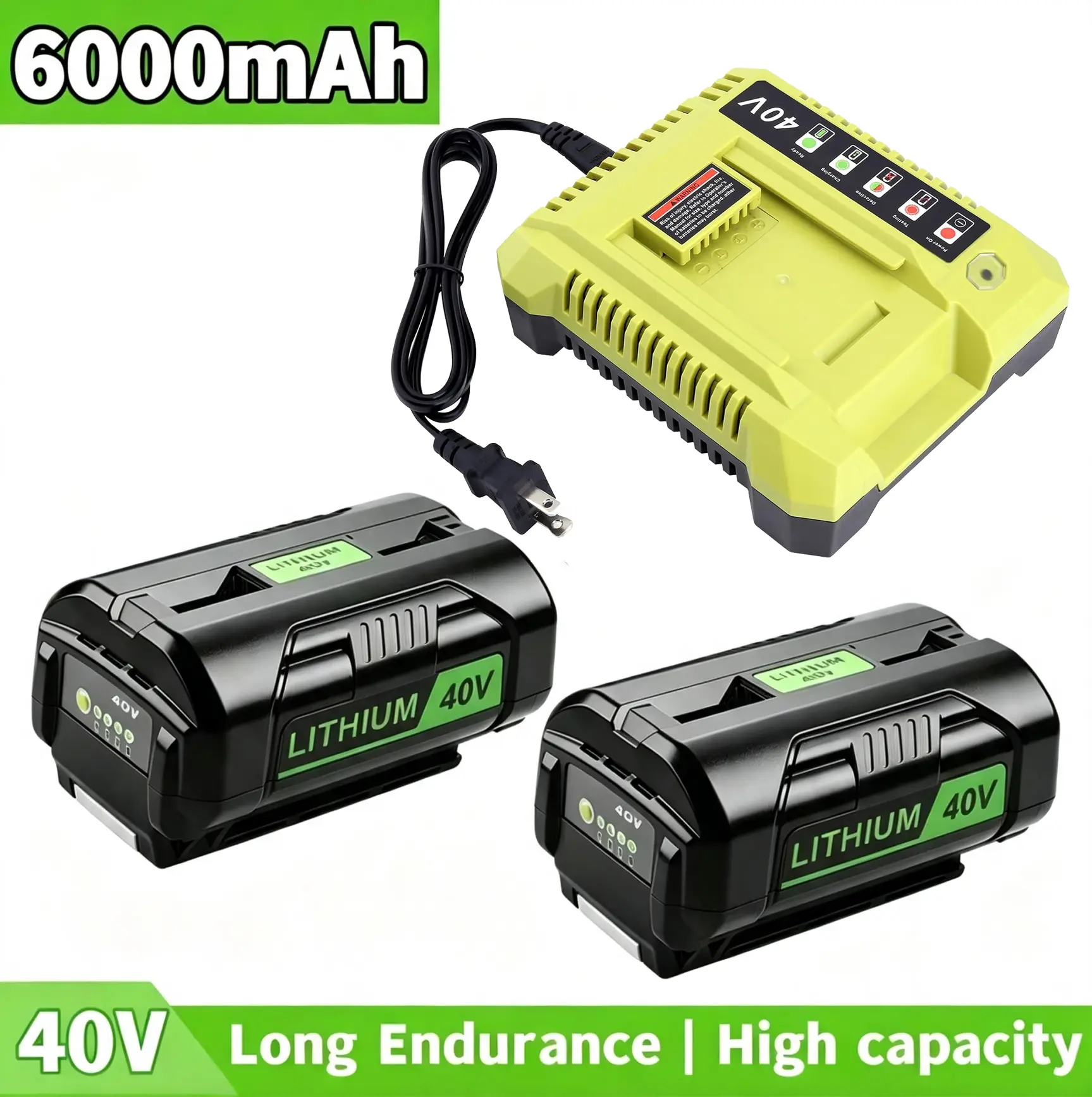 2/1 Pack 40V 6.0Ah Replacement OP4026 Battery and OP401 Charger Compatible with Ryobi 40 Volt Battery OP4050 OP4040 OP4030 Cordless Power Tools