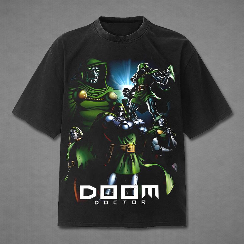 Retro Washed Superhero T-Shirt, Dr Doom Avengers Doomsday Art Tee, Vintage Comic Book Style Graphic Shirt, Acid Washed Black Oversized Tee, Streetwear Superhero Shirt for Comic Fans & Pop Culture Lovers