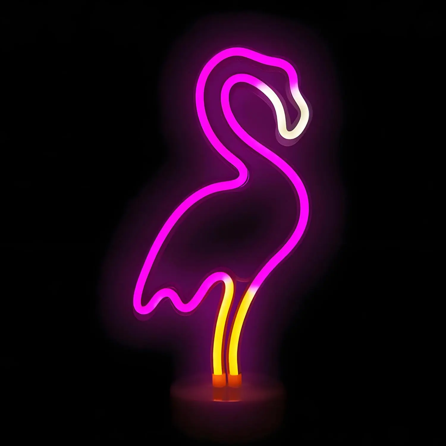 Flamingo Pink LED Neon Sign Wall Lamp, Light-Up Modern Illuminated Novelty Lighting, Battery/USB Powered Home Decor Night Light for Bedroom, Birthday, Light-Up Novelty Lighting