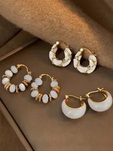 Elegant Resin Earrings Set for Women, Vintage Style, Perfect for Daily Wear, Parties, and Dance Events, 3 Pairs, Hoop Earring Sets