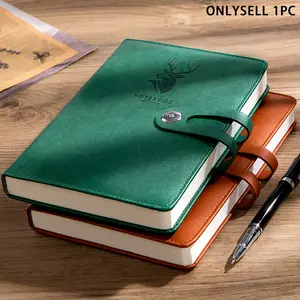 A5 Vintage Leather Notebook with Buckle Closure 200 Pages, Aesthetic Green Hardcover Journal, Thick Paper for Writing, Diary, Bullet Journaling, Study Planner, Office Notebook, Desk Essentials, Premium Gift Notebook for Women Men Students, Retro Deer Embo