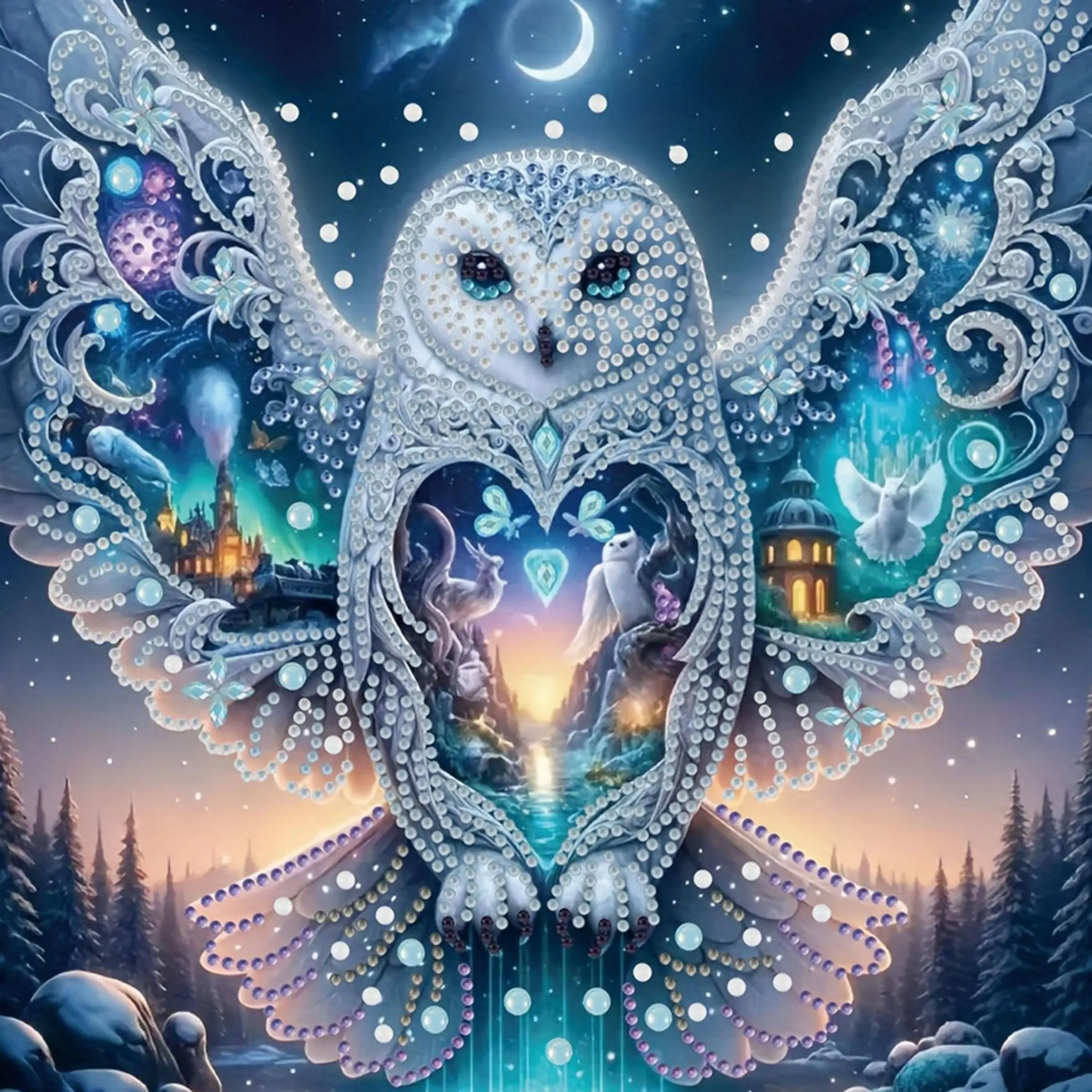 Owl Pattern DIY Diamond Arts Colorful Painting Kit without Frame, 5D Diamond Decor Painting by Numbers Kit, DIY Wall Art Decor