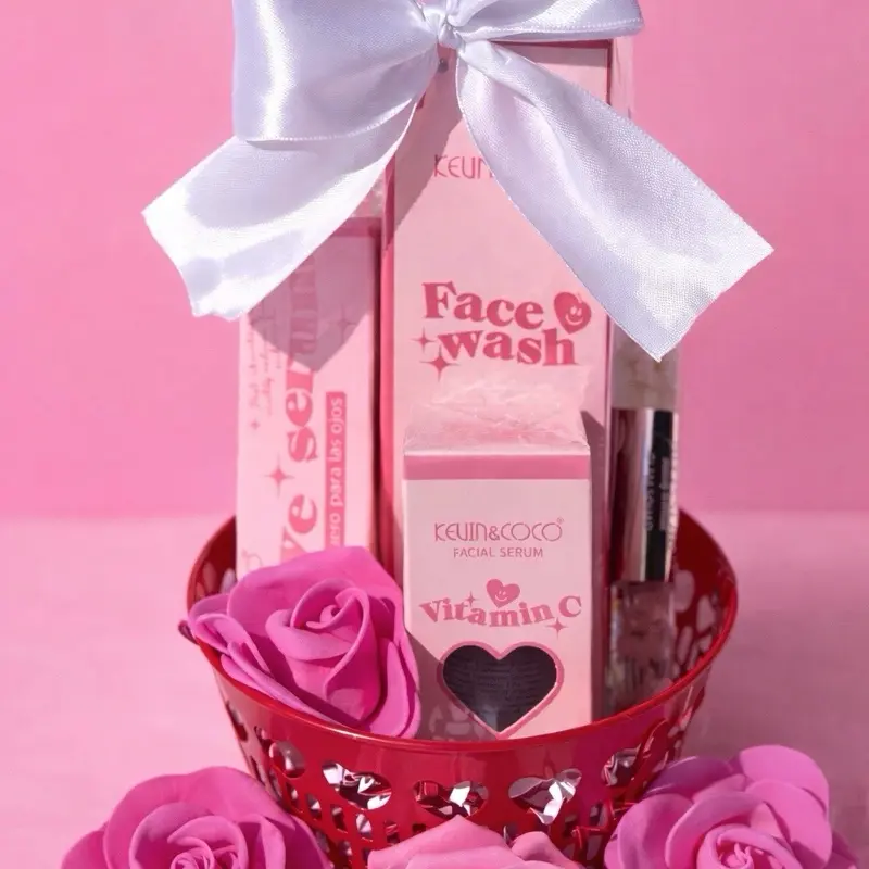 Small Soft Pink Self Care Kit with Face Wash, Facial Serum, and Vitamin C