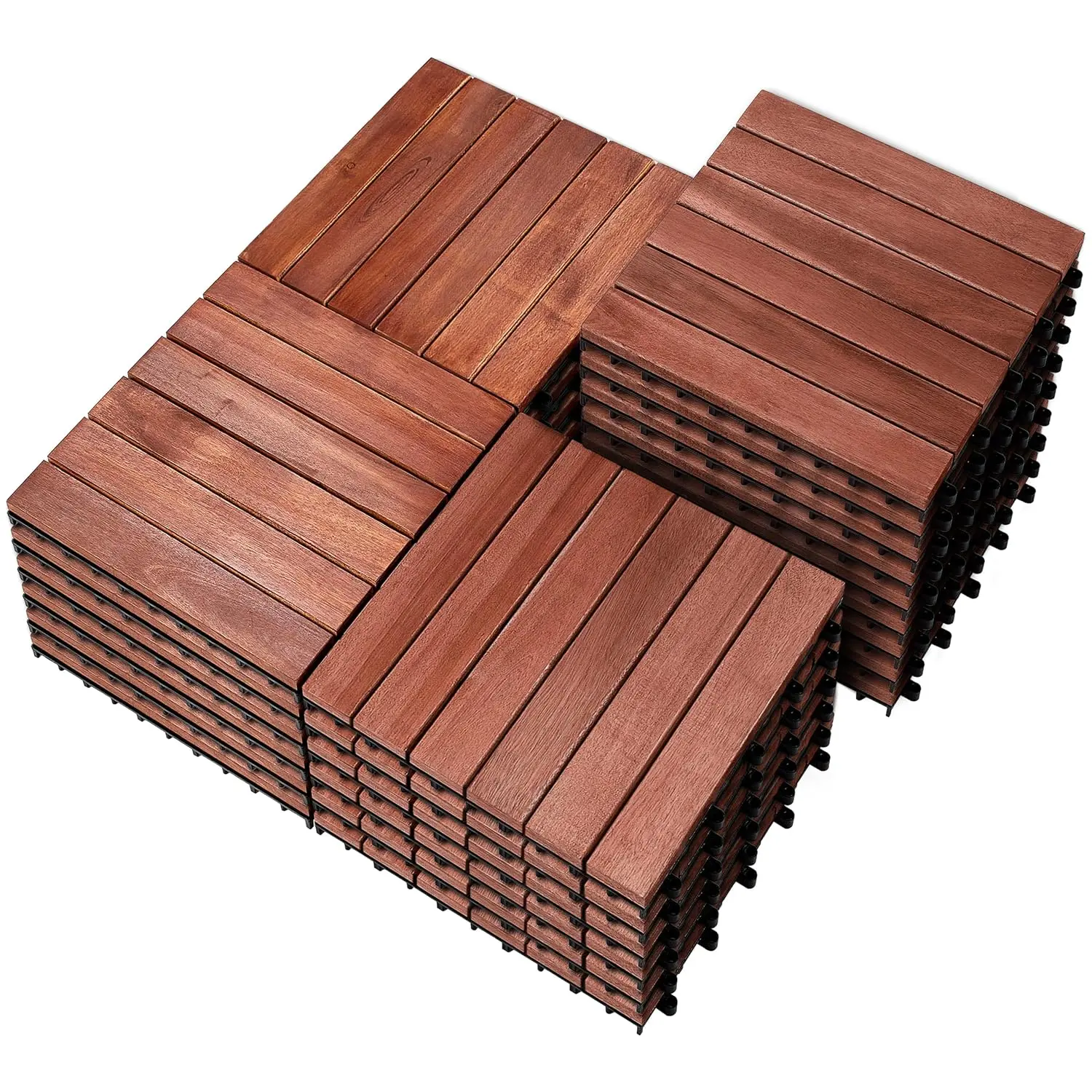PrimeZone Acacia Wood Interlocking Deck Tiles - Easy DIY Outdoor Indoor Flooring for Balcony, Patio - 9/27pcs