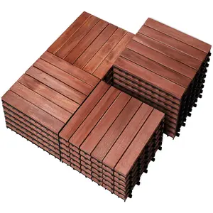 PrimeZone Acacia Wood Interlocking Deck Tiles - Easy DIY Outdoor Indoor Flooring for Balcony, Patio - 27pcs