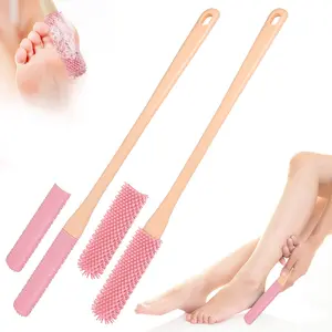 2 Pcs Toe Gap Cleaning Brush Set with Long Handle 15.7 Inch, Equipped with 2 Replacement Heads, Foot Scrubber for Shower Silicone Foot Brush Lightweight Manicure Pedicure Tool Feet Care