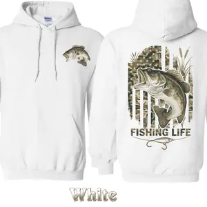 Fishing Life Hoodie – Camo American Flag With Bass Design , Perfect Hoodie For Fishermen , Outdoor Adventure Wear , Warm Winter Pullover , Patriotic Country Style Gift For Anglers And Outdoor Lovers Casual Classic