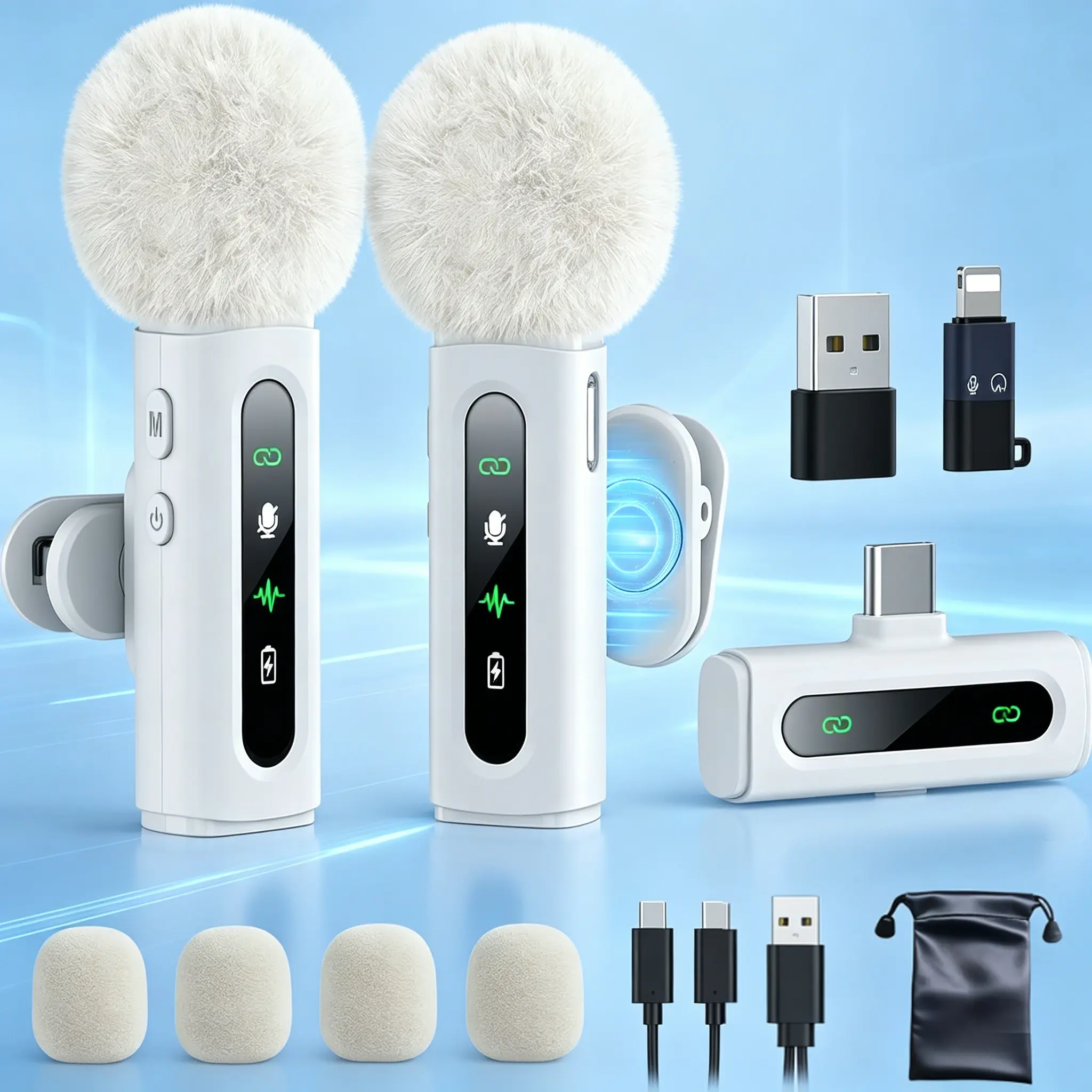 USB C Wireless Lavalier Microphone Mini Clip-on Mic with Rotatable Clip Denoise for Type-C Android Phone Tablet PC Video Recording Vlog Tiktok Youtube Creator White