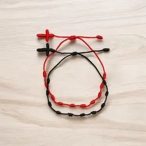 Bracelets & Bangles - Red and Black Cross Design Handcrafted Mexican String