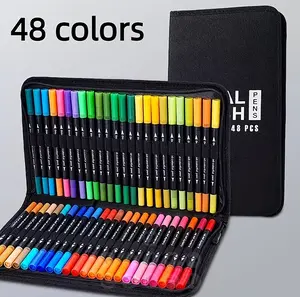 Noluck 48-Color Dual-Tip Watercolor Pen Set, CD Bag Soft-Tip Marker, Drawing, Art, Anime, Art Supplies, Office Supplies, Multi-Color Washable Paintbrushes, Markers, Fineliner Pens, Halloween, Christmas Gifts, Birthday Gifts