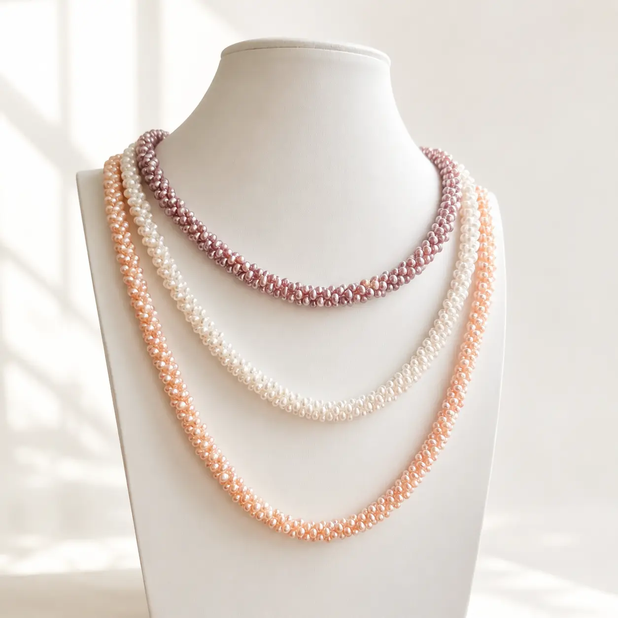Set24-Atelier Cluster | Keshi Freshwater Pearl Necklace & Bracelet Set Micro Pearls, Sculptural Rope Design, Adjustable Fit, Gift Ready. keshi pearl necklace, cluster pearl necklace, rope pearl necklace, micro pearl necklace 18 inches long Natural Pearl