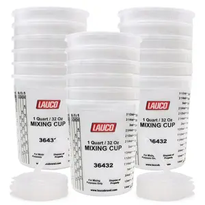 Paint & Epoxy Mixing Cups Buckets - 174 Ounce (5-Quart) - Calibrated Mixing ratios on Side - Solvent Resistant, Reusable Clear Plastic Cups for Paint, Epoxy, Resin, Oil, Thinner (32)