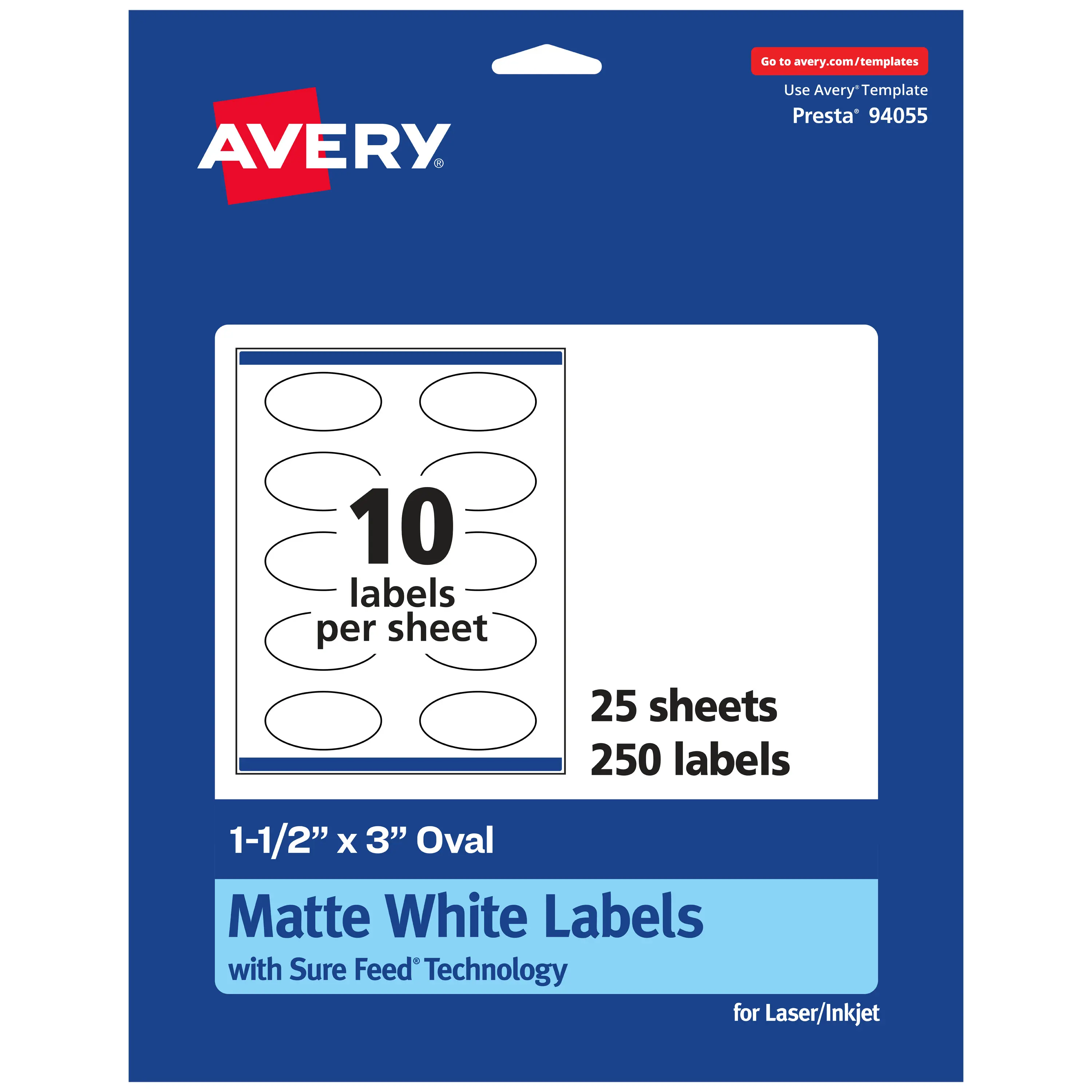 Avery Matte White Oval Labels, 1.5" x 3"