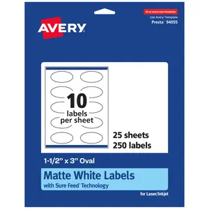Avery Matte White Oval Labels, 1.5" x 3"