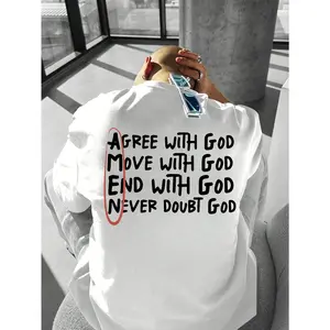 Men'S Casual Round Neck Short Sleeve Knitted Fabric Alphabet Print T-Shirt