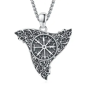 Aegishjalmur Necklace Viking Jewelry 925 Sterling Silver Helm of Awe Pendant Necklace, Celtic Knot Design Triangular shape Norse Mythology Pendant Necklace, Viking Amulet for Strength and Protection