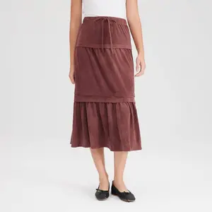 Women's Faux Suede Tiered Midi A-Line Skirt - Universal Thread Red S