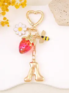 Cute Letter Butterfly Strawberry Flower, Wallet Backpack Accessory for Women, Student Handbag Charm Car Key Chain Floral Pattern Keychain