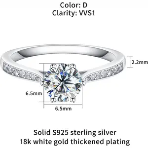Moissanite Engagement Rings for Women, 1ct 1.5ct 2ct D Color Round White Gold Plated Sterling Silver Wedding Promise Rings princess cut ring halorings