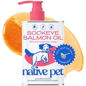 Native Pet Salmon Oil for Dogs & Cats – Pure Omega-3 Fish Oil for Dogs Supplement for Skin & Coat, Joint, & Heart Health & Dog Anti-Inflammatory – 100% Wild-Caught Alaskan Sockeye Salmon – 8 oz