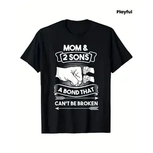 Mother and Two Sons' Unbreakable Family Bond T-shirt - Warm Mother-Son Pattern Black Shirt with White Letters - Ideal for Mother's Day, Birthday Gifts - Sizes S-XXXL - Perfect for Gym, Casual Wear and Family Photoshoots - Machine Washable, Mother's Day Gi