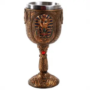 Egyptian Pharaoh King Tutankhamun Golden Wine Goblet Chalice Cup Resin Body Stainless Steel Cup 6 ounce