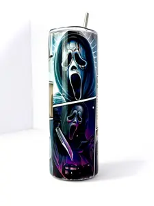 20 oz Scream Stainless Steel Tumbler with Lid and Straw Stylish Halloween Insulated Drinkware Round Flask for Water Bottles
