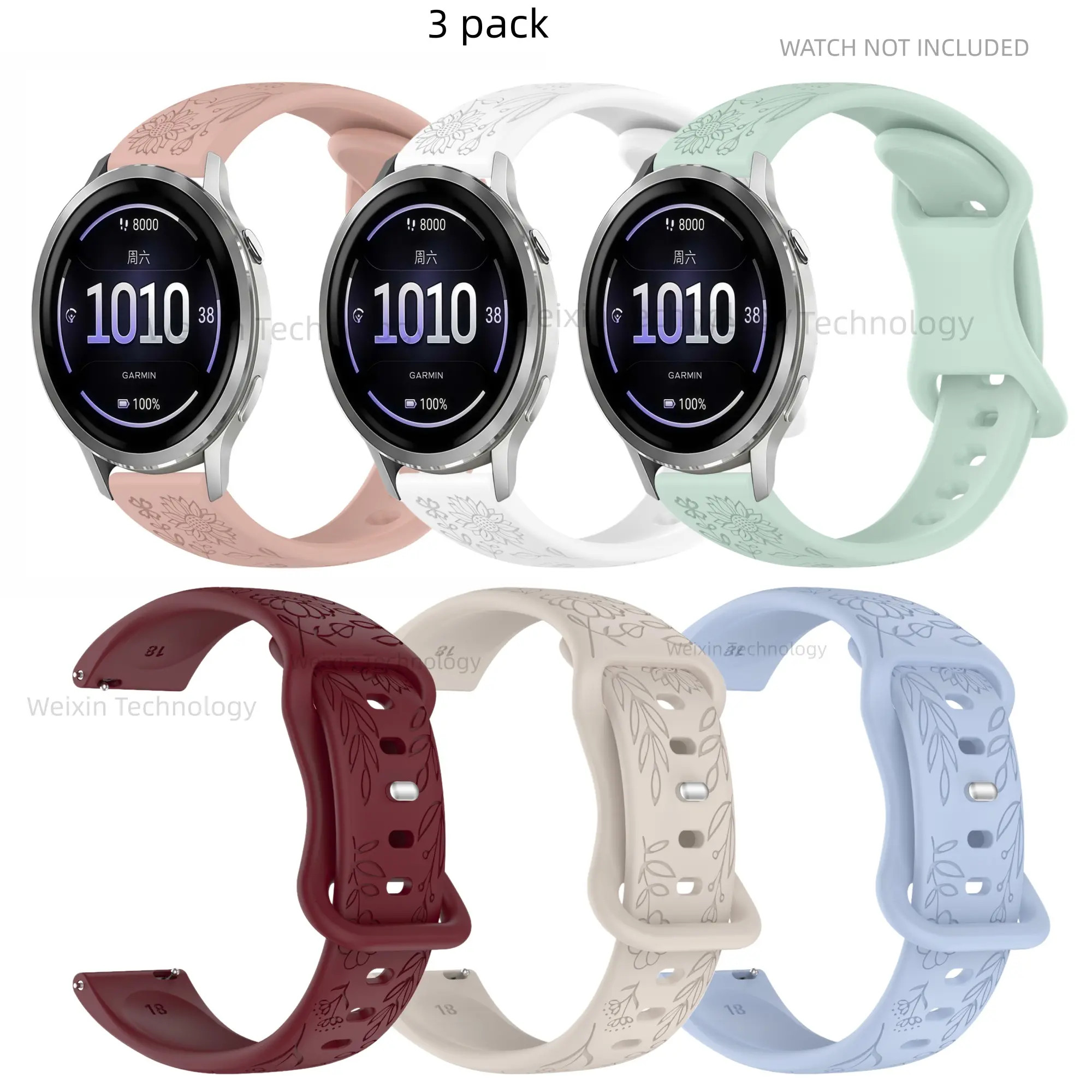 22mm silicone strap compatible with Garmin Venu 3/Vivoactive 4/Venu 2/Venu 4 45mm sunflower print waterproof replacement strap, Smartwatch strap, Wearable Accessory, suitable for 265/255 women's silicone strap 3 packs Smart Watch Accessories