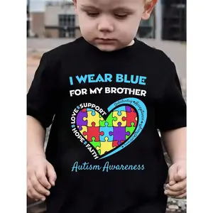 I Wear Blue For Brother Autism Awareness Boys' Cotton T-Shirt Casual And Comfortable The Perfect Combination Of Fashion And Comfort
