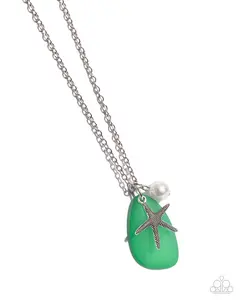 Sea Glass Stash - Green Silver Starfish Pearl Short Necklace - Paparazzi