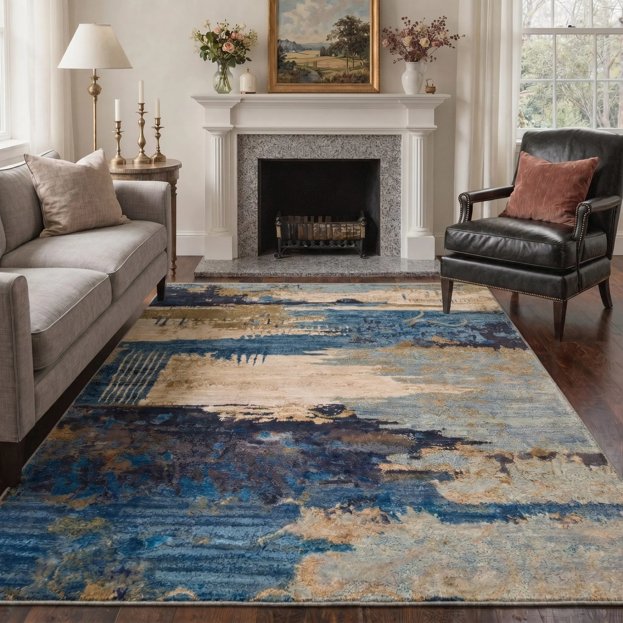 【Back To School】GENIMO Rug – Soft, Pet Friendly, Machine Washable, Non-Slip Area Rug, Home Carpet & Floor Decor, Ideal for Any Room ,ARA1343-INDIGO ECHO