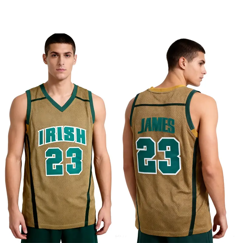 Unisex 2026 IRISH23# JAMES Embroidered Sewing Basketball Jersey, Breathable Mesh, Moisture-Wicking, Cold Wash, Do Not Bleach, Drip Dry, for Hip Hop Culture & Indoor-Outdoor Court Sports (Yellow, White, Green), Unisex Names, Embroidered And Sewn Detailing
